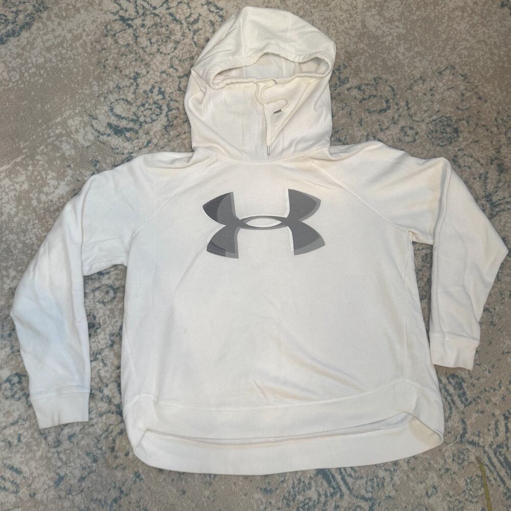 Women’s Under Armour Fleece Hoodie - White w/Halo Gray - Loose Fit - Size XL -